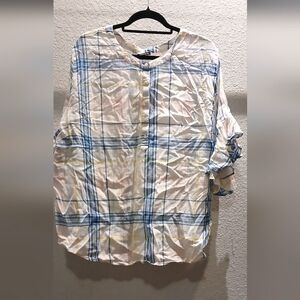 Blue and Yellow Plaid Button-Up Shirt